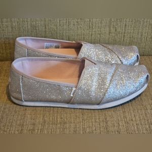 Toms rose gold sparkle slip ons, size 8